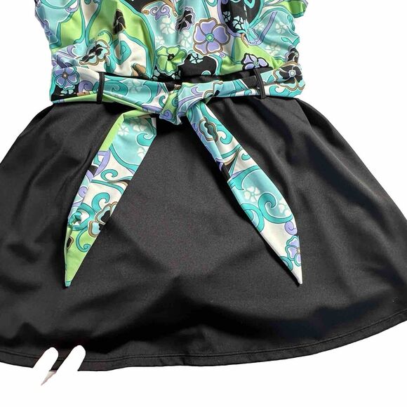 Amoena Women’s 1 Piece Bathing Suit Boho Multicolor V-Neck Skirt Belt Padded 20 - Picture 3 of 10